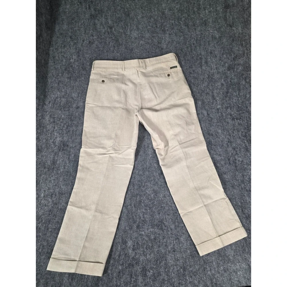 Vintage Dockers Pleated Linen Cotton Trousers Men 40x30 Beige Cuffed Chino Pants